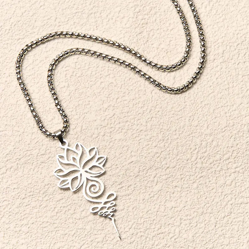 Fortune Jewel Lotus Unalome Chakra Symbol Design Stainless Steel Enlightenment Necklace Pendant Fortune Jewel