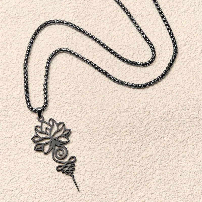 Fortune Jewel Lotus Unalome Chakra Symbol Design Stainless Steel Enlightenment Necklace Pendant Fortune Jewel