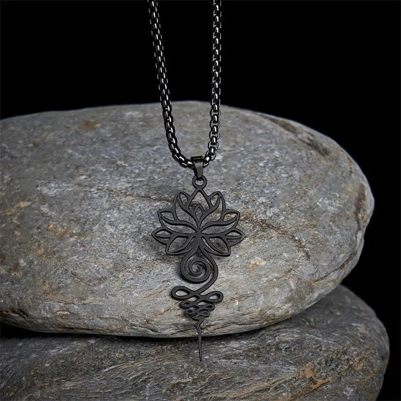 Fortune Jewel Lotus Unalome Chakra Symbol Design Stainless Steel Enlightenment Necklace Pendant Fortune Jewel