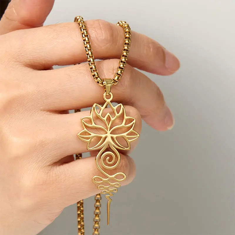Fortune Jewel Lotus Unalome Chakra Symbol Design Stainless Steel Enlightenment Necklace Pendant Fortune Jewel