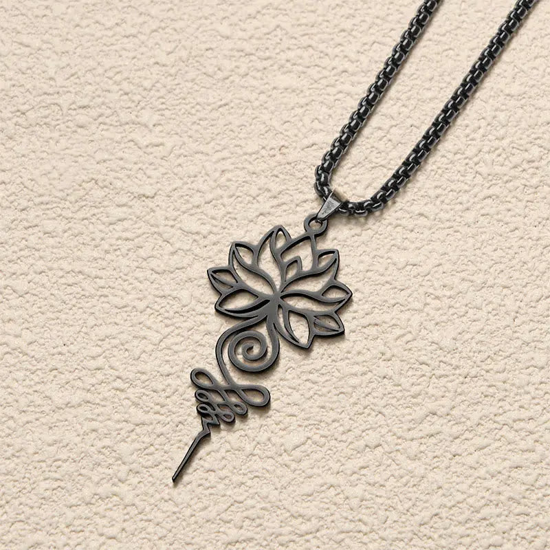 Fortune Jewel Lotus Unalome Chakra Symbol Design Stainless Steel Enlightenment Necklace Pendant Fortune Jewel