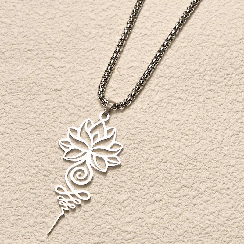 Fortune Jewel Lotus Unalome Chakra Symbol Design Stainless Steel Enlightenment Necklace Pendant Fortune Jewel