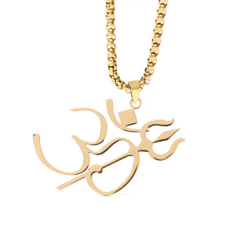 Fortune Jewel Trident OM Symbol Stainless Steel Connection Necklace Pendant Fortune Jewel