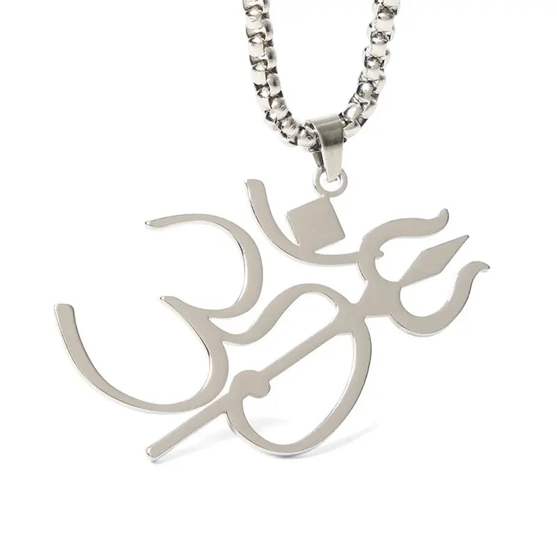 Fortune Jewel Trident OM Symbol Stainless Steel Connection Necklace Pendant Fortune Jewel