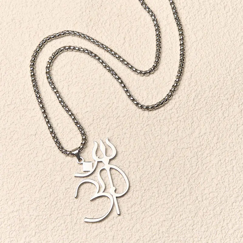 Fortune Jewel Trident OM Symbol Stainless Steel Connection Necklace Pendant Fortune Jewel