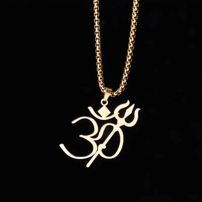 Fortune Jewel Trident OM Symbol Stainless Steel Connection Necklace Pendant Fortune Jewel