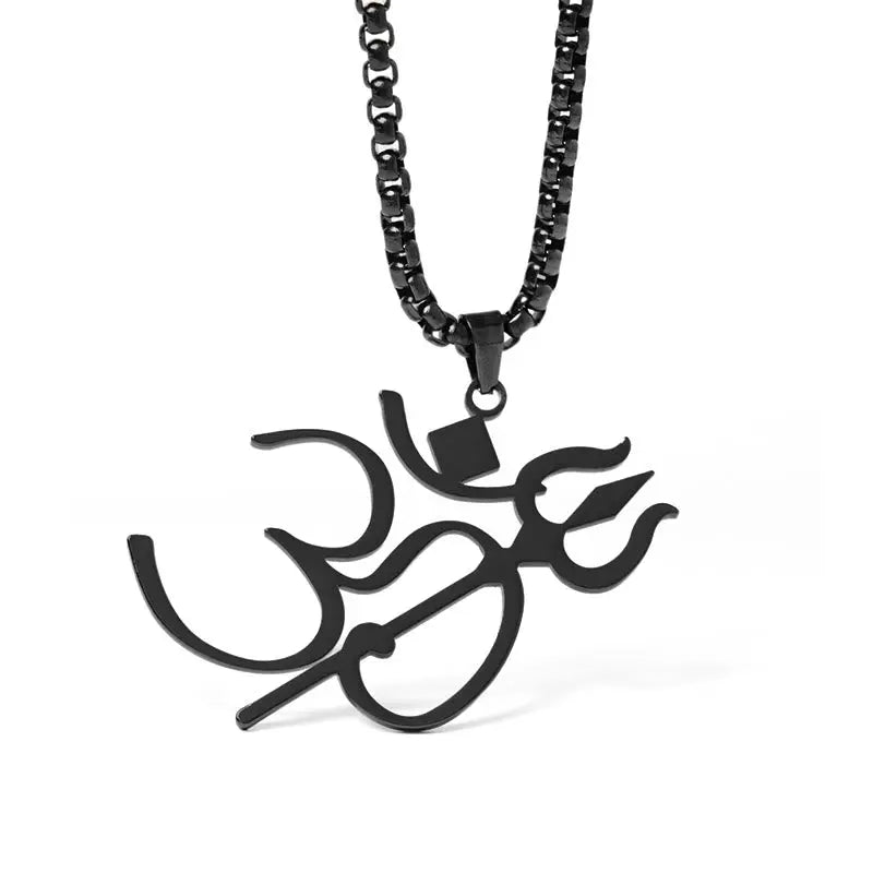Fortune Jewel Trident OM Symbol Stainless Steel Connection Necklace Pendant Fortune Jewel