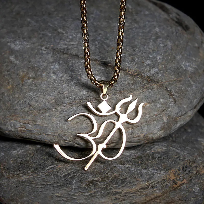 Fortune Jewel Trident OM Symbol Stainless Steel Connection Necklace Pendant Fortune Jewel
