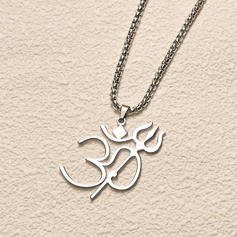 Fortune Jewel Trident OM Symbol Stainless Steel Connection Necklace Pendant Fortune Jewel