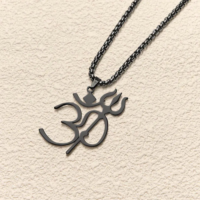 Fortune Jewel Trident OM Symbol Stainless Steel Connection Necklace Pendant Fortune Jewel