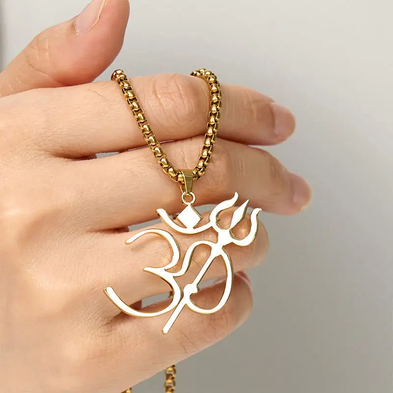 Fortune Jewel Trident OM Symbol Stainless Steel Connection Necklace Pendant Fortune Jewel