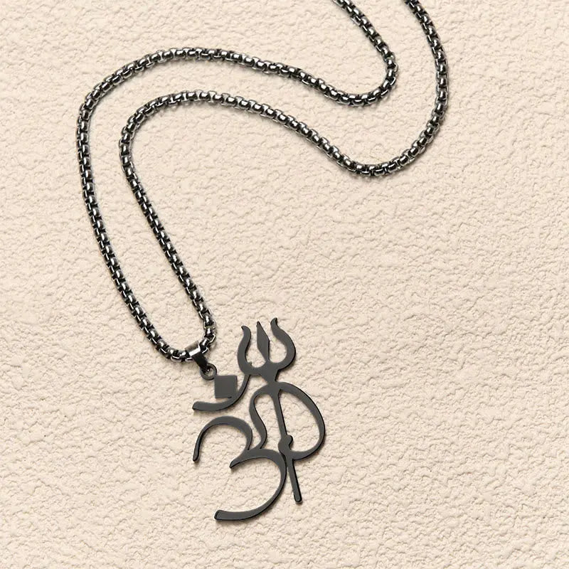 Fortune Jewel Trident OM Symbol Stainless Steel Connection Necklace Pendant Fortune Jewel