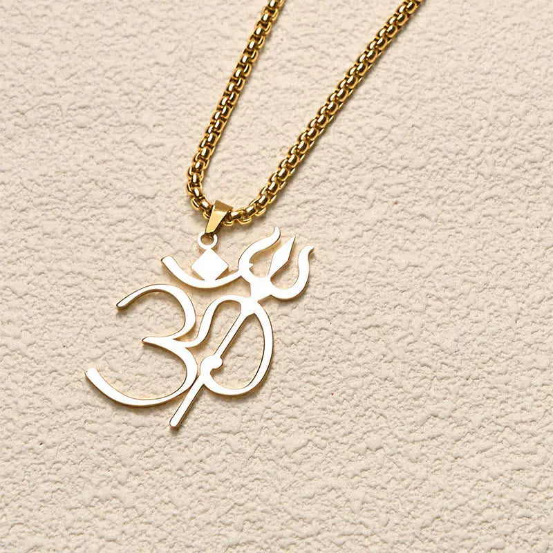 Fortune Jewel Trident OM Symbol Stainless Steel Connection Necklace Pendant Fortune Jewel