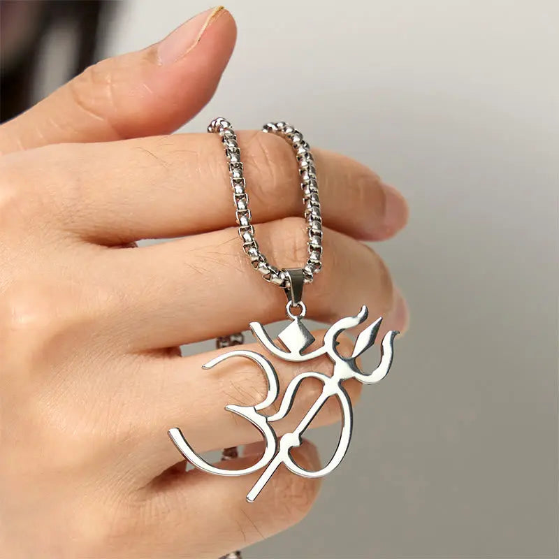 Fortune Jewel Trident OM Symbol Stainless Steel Connection Necklace Pendant Fortune Jewel