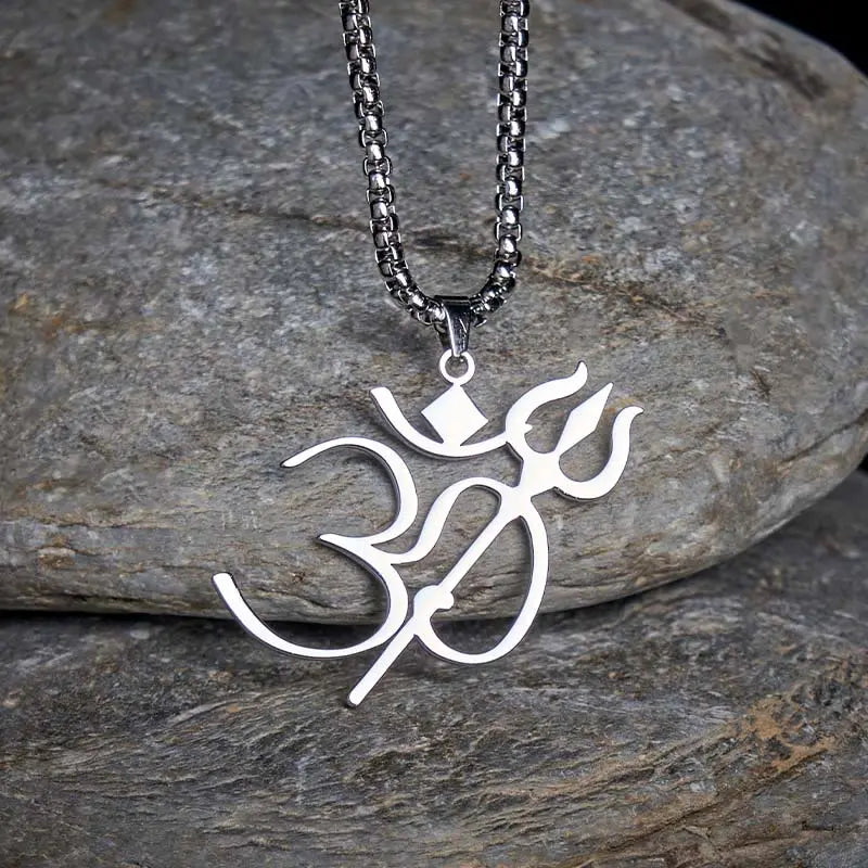 Fortune Jewel Trident OM Symbol Stainless Steel Connection Necklace Pendant Fortune Jewel