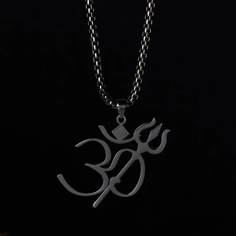 Fortune Jewel Trident OM Symbol Stainless Steel Connection Necklace Pendant Fortune Jewel
