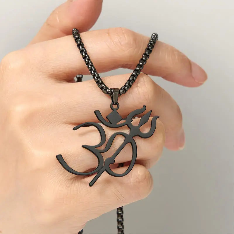 Fortune Jewel Trident OM Symbol Stainless Steel Connection Necklace Pendant Fortune Jewel