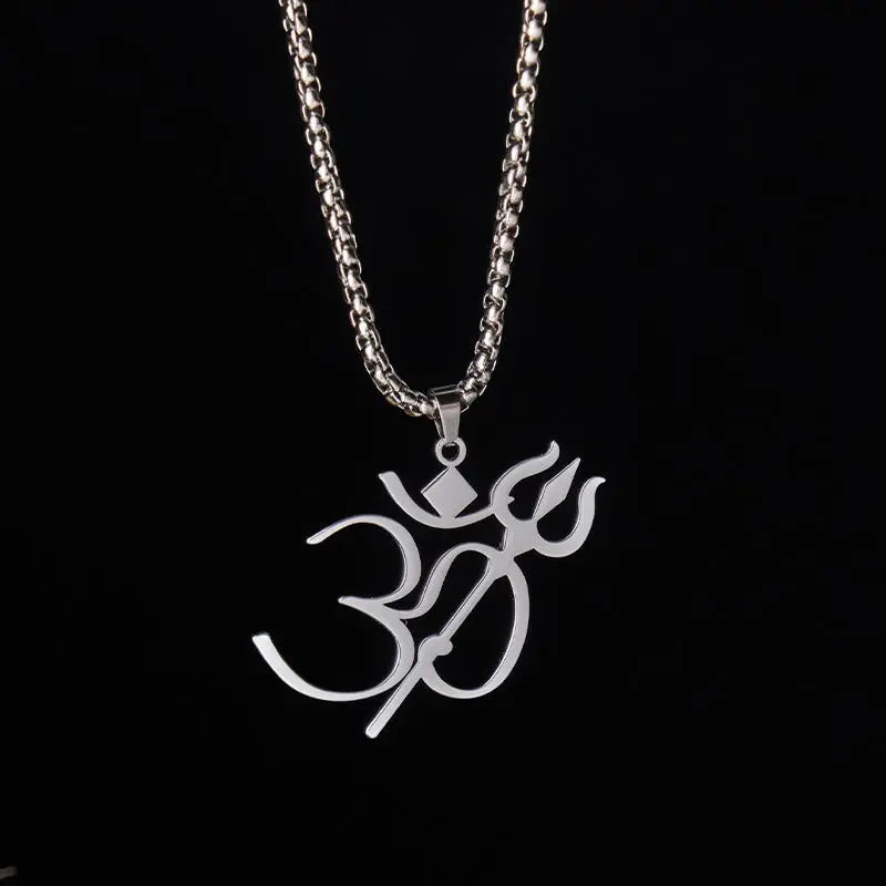 Fortune Jewel Trident OM Symbol Stainless Steel Connection Necklace Pendant Fortune Jewel