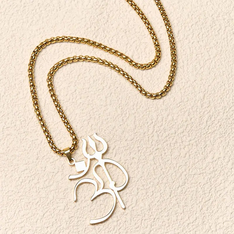 Fortune Jewel Trident OM Symbol Stainless Steel Connection Necklace Pendant Fortune Jewel