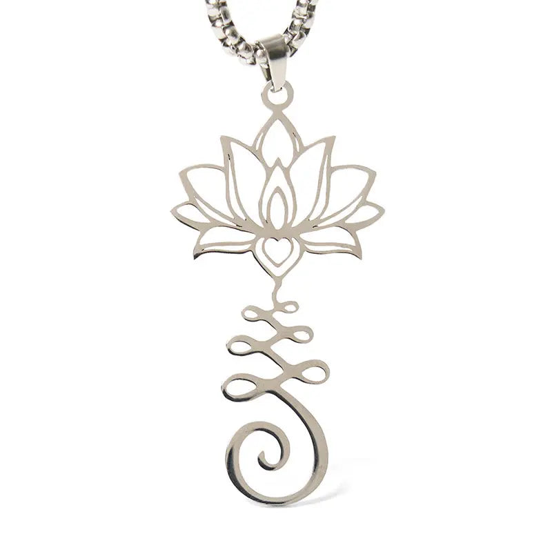 Fortune Jewel Chakra Symbol Irregular Design Lotus Stainless Steel Enlightenment Necklace Pendant Fortune Jewel