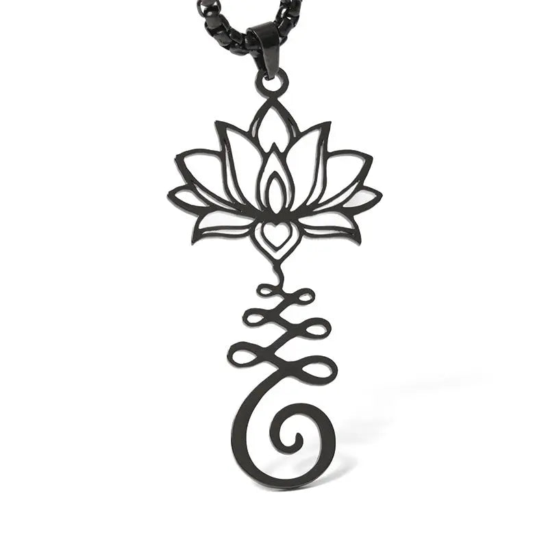 Fortune Jewel Chakra Symbol Irregular Design Lotus Stainless Steel Enlightenment Necklace Pendant Fortune Jewel