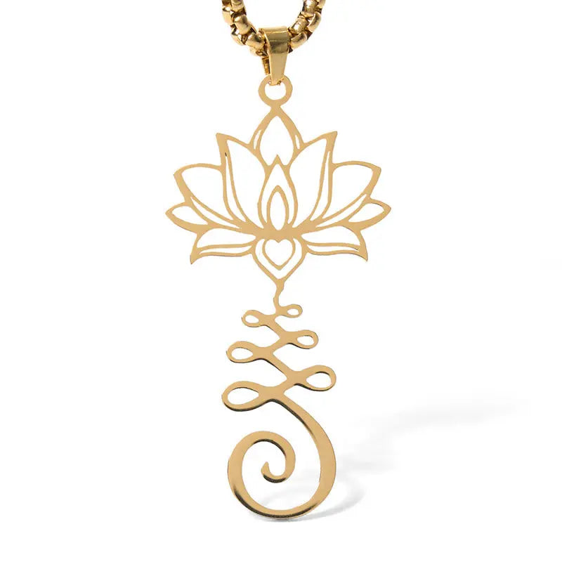 Fortune Jewel Chakra Symbol Irregular Design Lotus Stainless Steel Enlightenment Necklace Pendant Fortune Jewel