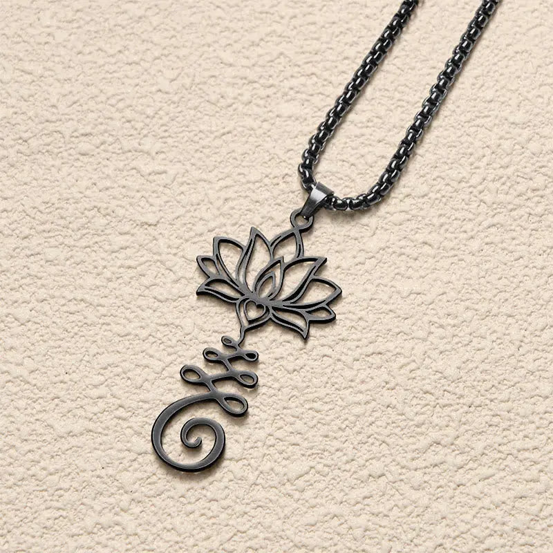 Fortune Jewel Chakra Symbol Irregular Design Lotus Stainless Steel Enlightenment Necklace Pendant Fortune Jewel