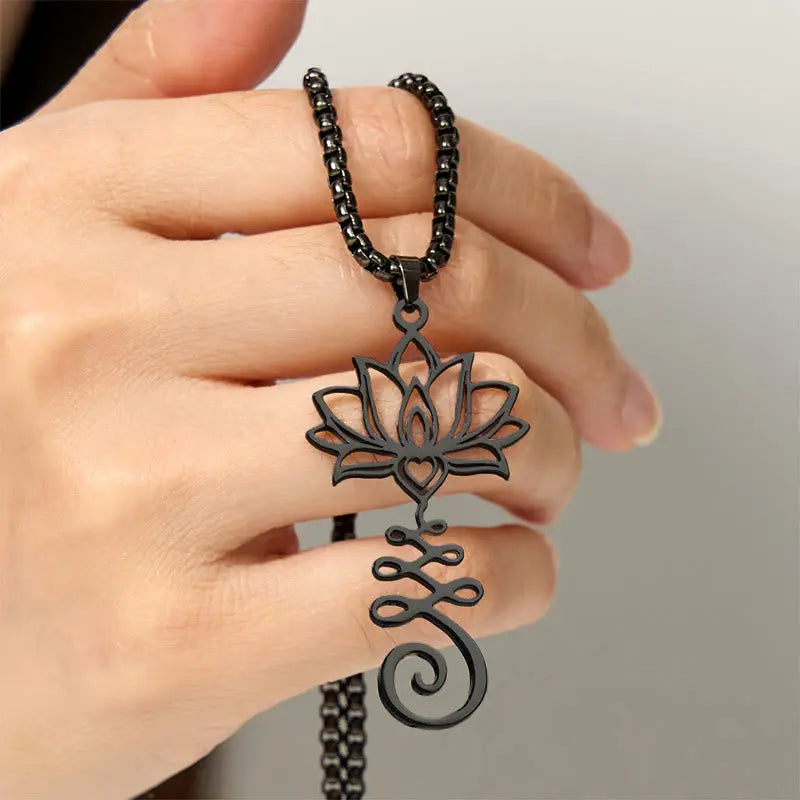 Fortune Jewel Chakra Symbol Irregular Design Lotus Stainless Steel Enlightenment Necklace Pendant Fortune Jewel