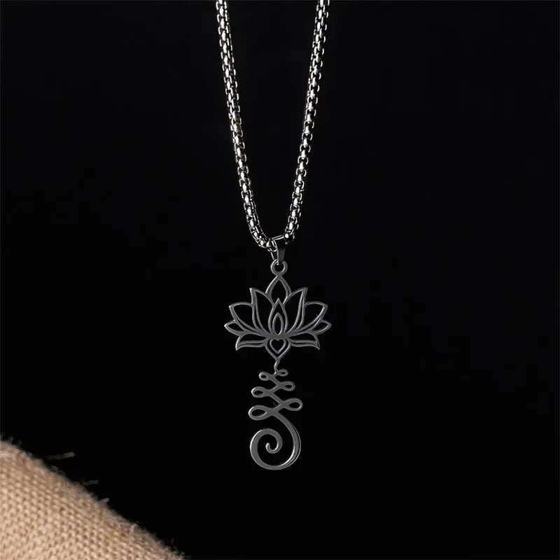 Fortune Jewel Chakra Symbol Irregular Design Lotus Stainless Steel Enlightenment Necklace Pendant Fortune Jewel