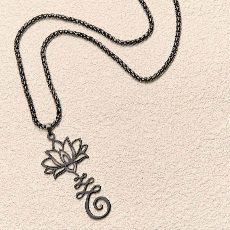 Fortune Jewel Chakra Symbol Irregular Design Lotus Stainless Steel Enlightenment Necklace Pendant Fortune Jewel