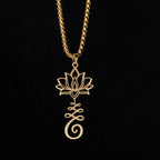 Fortune Jewel Chakra Symbol Irregular Design Lotus Stainless Steel Enlightenment Necklace Pendant Fortune Jewel