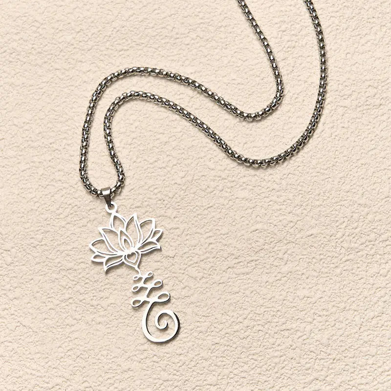 Fortune Jewel Chakra Symbol Irregular Design Lotus Stainless Steel Enlightenment Necklace Pendant Fortune Jewel