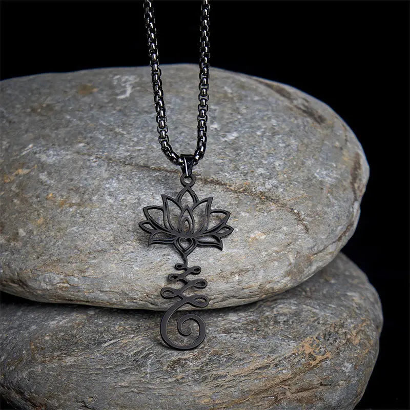 Fortune Jewel Chakra Symbol Irregular Design Lotus Stainless Steel Enlightenment Necklace Pendant Fortune Jewel