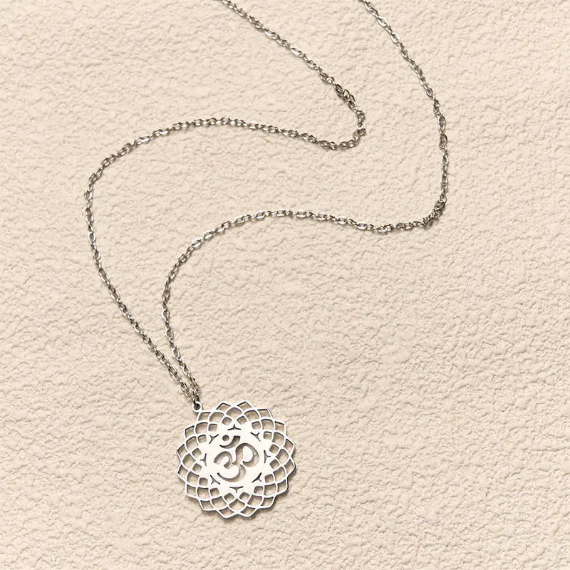 Fortune Jewel Hollow Lotus Design Om Symbol Stainless Steel Connection Necklace Pendant Fortune Jewel
