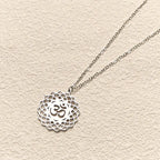 Fortune Jewel Hollow Lotus Design Om Symbol Stainless Steel Connection Necklace Pendant Fortune Jewel