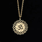 Fortune Jewel Hollow Lotus Design Om Symbol Stainless Steel Connection Necklace Pendant Fortune Jewel