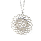 Fortune Jewel Hollow Lotus Design Om Symbol Stainless Steel Connection Necklace Pendant Fortune Jewel