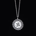 Fortune Jewel Hollow Lotus Design Om Symbol Stainless Steel Connection Necklace Pendant Fortune Jewel