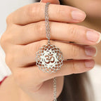 Fortune Jewel Hollow Lotus Design Om Symbol Stainless Steel Connection Necklace Pendant Fortune Jewel