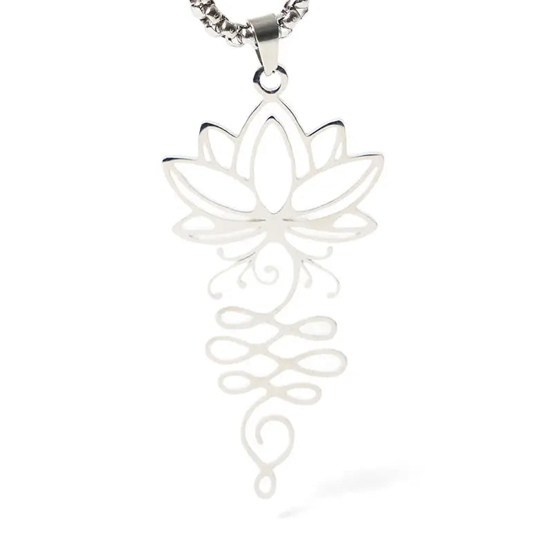 Fortune Jewel Lotus Vines Design Chakra Symbol Stainless Steel Enlightenment Necklace Pendant Fortune Jewel