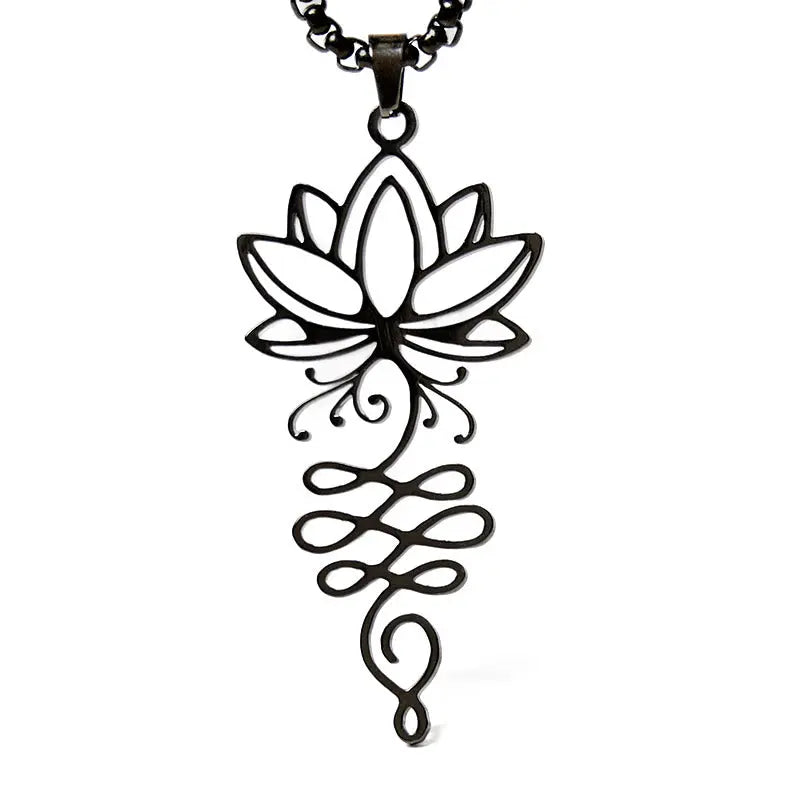 Fortune Jewel Lotus Vines Design Chakra Symbol Stainless Steel Enlightenment Necklace Pendant Fortune Jewel