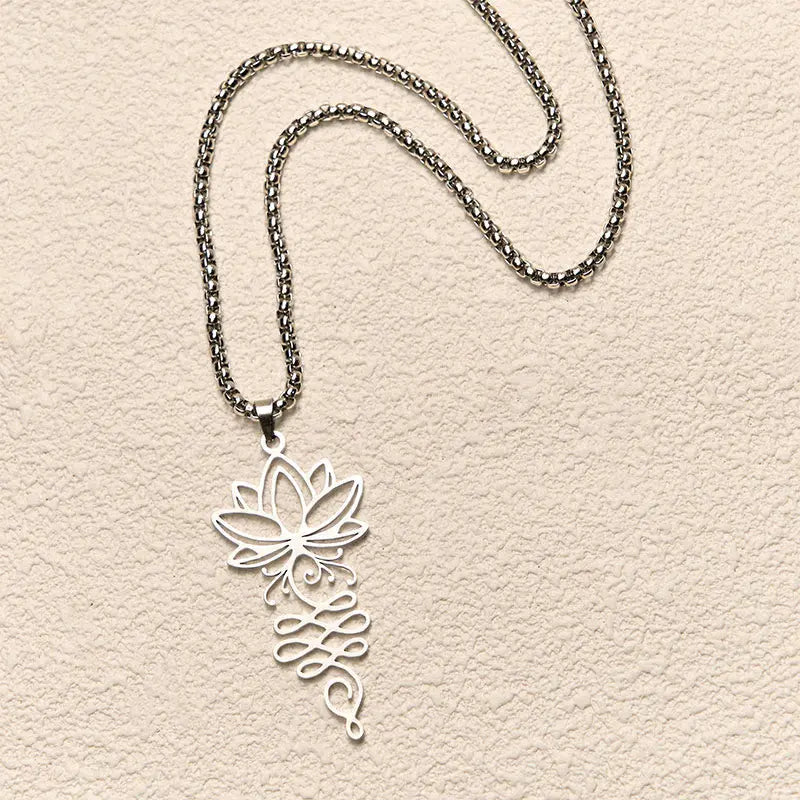 Fortune Jewel Lotus Vines Design Chakra Symbol Stainless Steel Enlightenment Necklace Pendant Fortune Jewel