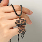 Fortune Jewel Lotus Vines Design Chakra Symbol Stainless Steel Enlightenment Necklace Pendant Fortune Jewel