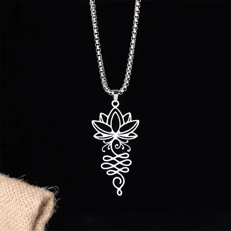 Fortune Jewel Lotus Vines Design Chakra Symbol Stainless Steel Enlightenment Necklace Pendant Fortune Jewel