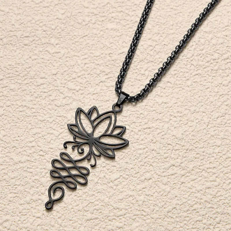 Fortune Jewel Lotus Vines Design Chakra Symbol Stainless Steel Enlightenment Necklace Pendant Fortune Jewel