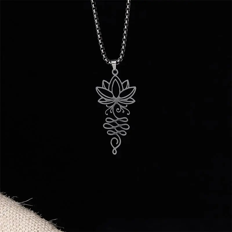 Fortune Jewel Lotus Vines Design Chakra Symbol Stainless Steel Enlightenment Necklace Pendant Fortune Jewel
