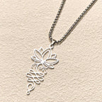 Fortune Jewel Lotus Vines Design Chakra Symbol Stainless Steel Enlightenment Necklace Pendant Fortune Jewel