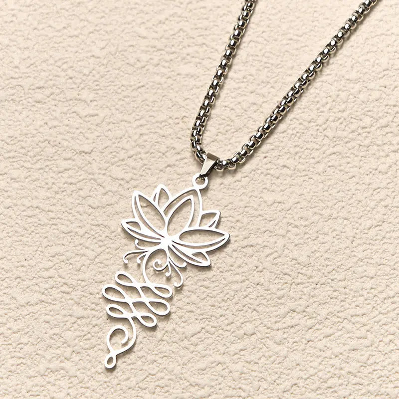 Fortune Jewel Lotus Vines Design Chakra Symbol Stainless Steel Enlightenment Necklace Pendant Fortune Jewel