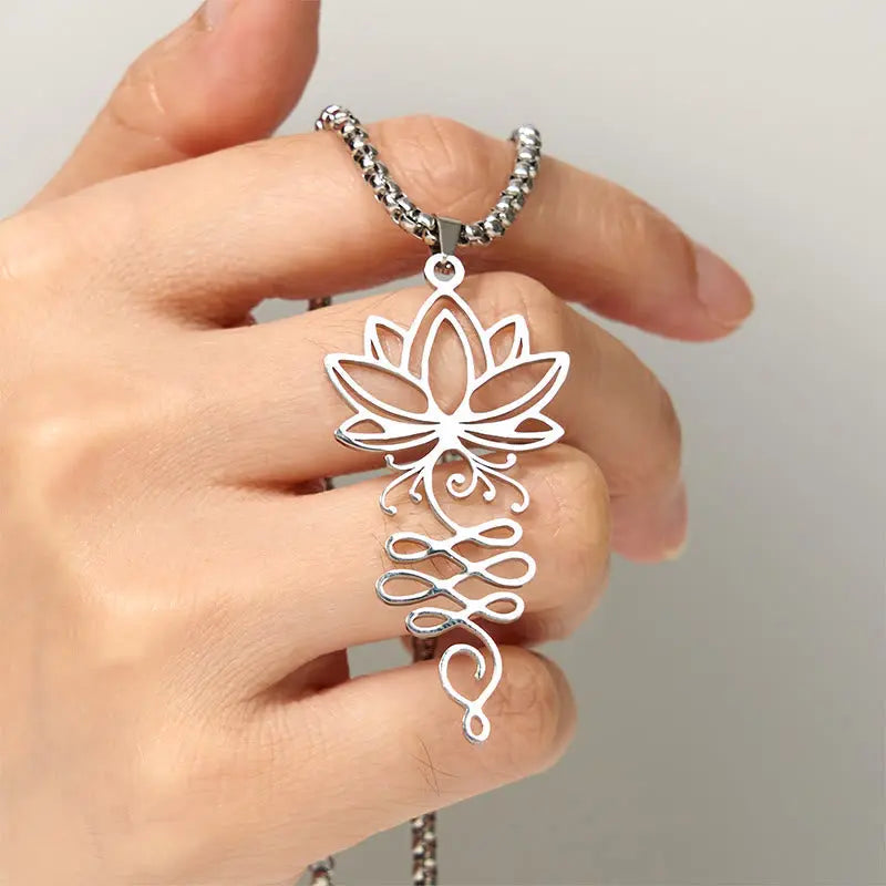 Fortune Jewel Lotus Vines Design Chakra Symbol Stainless Steel Enlightenment Necklace Pendant Fortune Jewel