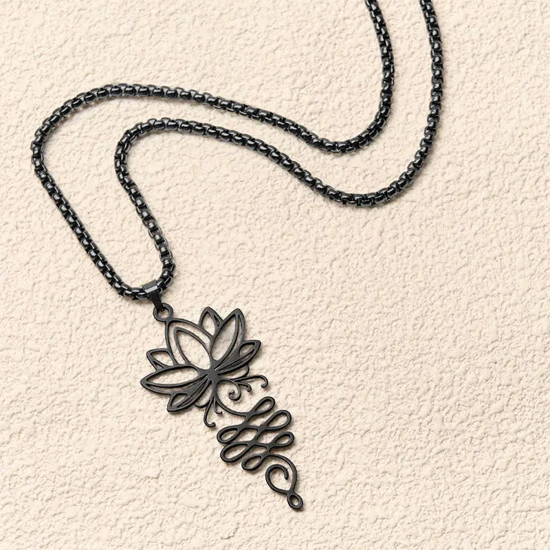 Fortune Jewel Lotus Vines Design Chakra Symbol Stainless Steel Enlightenment Necklace Pendant Fortune Jewel